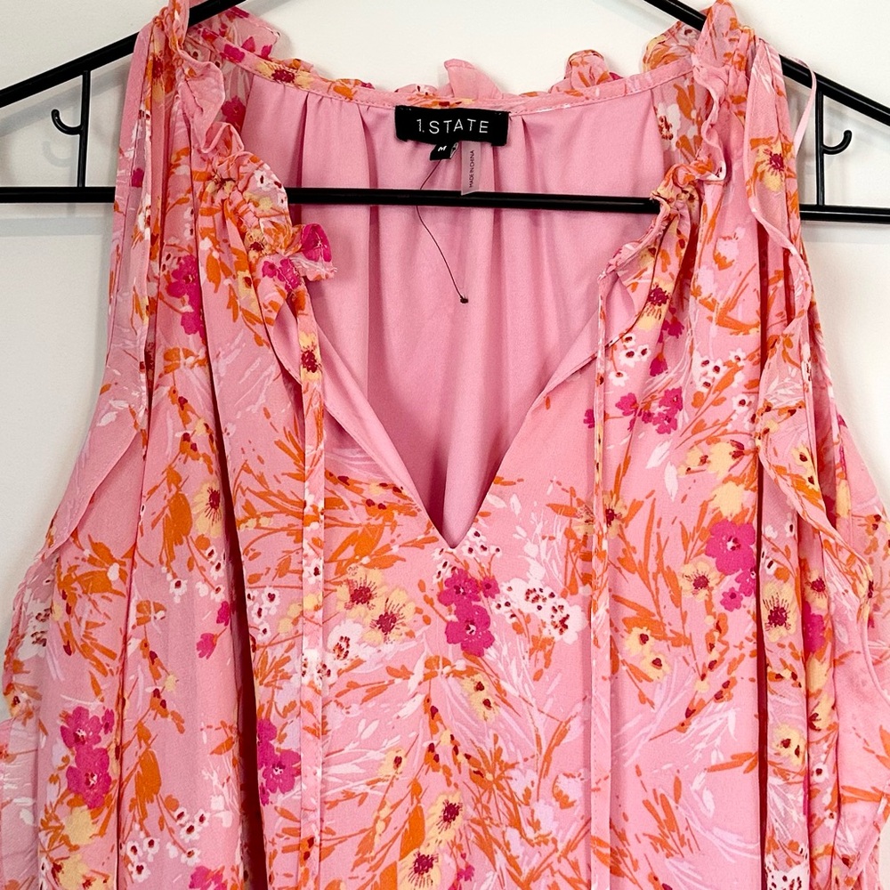 NWT 1. State Women's Pink Floral Cold Shoulder Blouse - Size: Medium - Picture 4 of 9